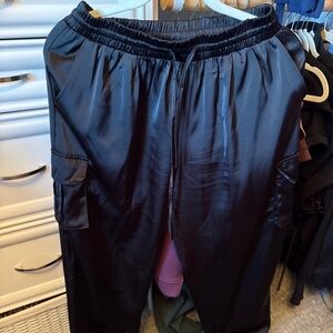 Glam black silk cargo jogger pants s